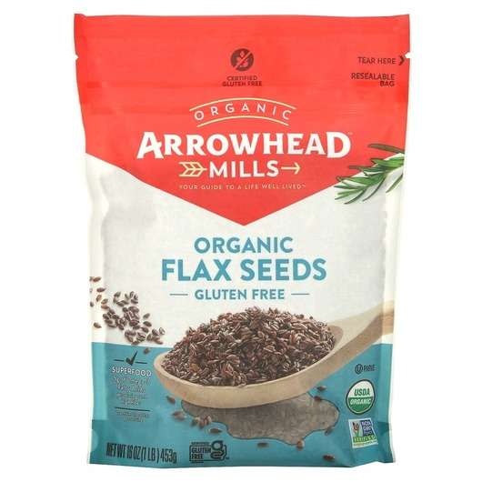 Основне фото товара Arrowhead Mills, Organic Flax Seeds, Зернові культури, 453 гр