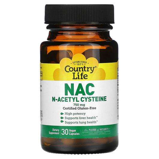 Основне фото товара Country Life, NAC N-Acetyl Cysteine 750 mg, NAC N-Ацетил-L-Цис...