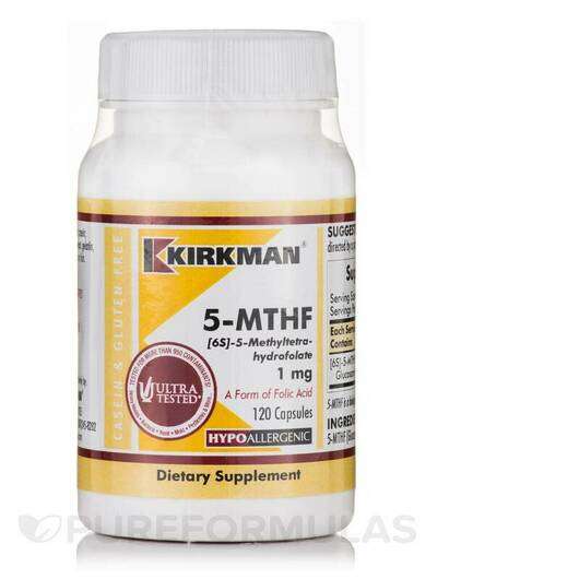 Основне фото товара Kirkman, 5-MTHF [6S]-5-Methyltetrahydrofolate 1 mg, L-5-метилт...