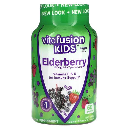 Основне фото товара Kids Elderberry Gummies For Ages 4+ Natural, Чорна Бузина, 60 таб