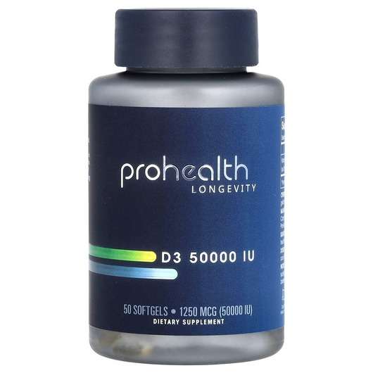 Основне фото товара ProHealth Longevity, Vitamin D3 50000, Вітамін D3, 50 капсул