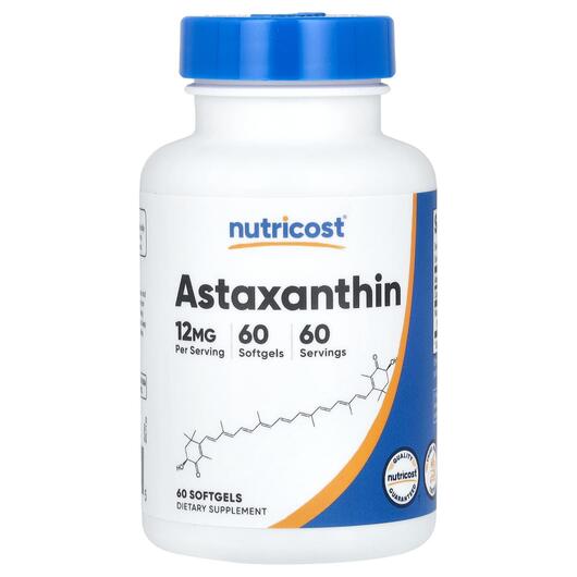 Основне фото товара Nutricost, Astaxanthin 12 mg, Астаксантин, 60 капсул