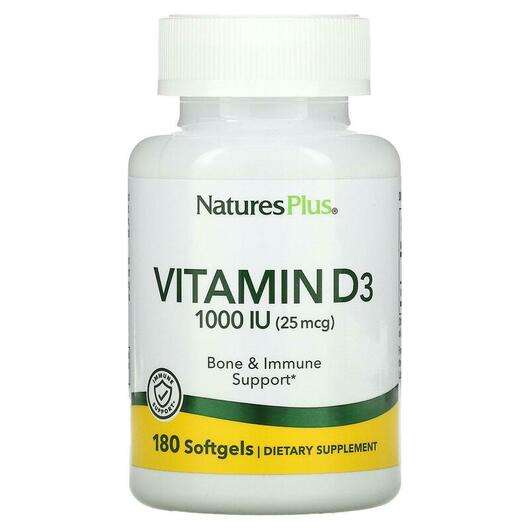 Основное фото товара Natures Plus, Витамин D3 1000 МЕ, Vitamin D3 1000 IU 180, 180 ...