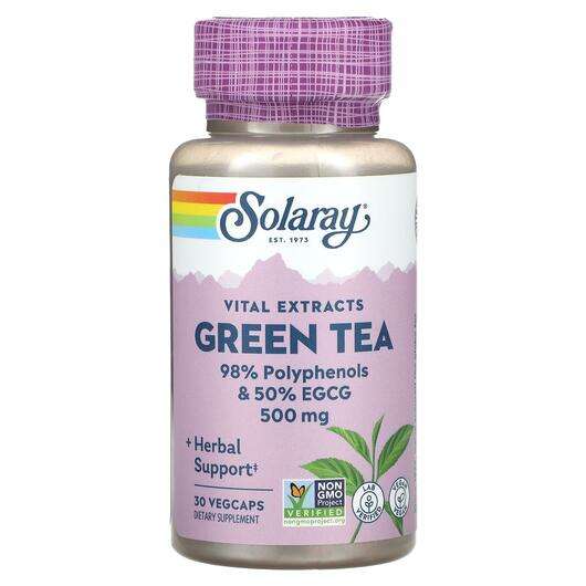 Основне фото товара Solaray, Vital Extracts Green Tea 500 mg, Чай, 30 капсул