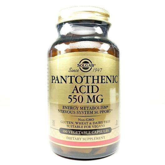 Основное фото товара Solgar, Пантотеновая кислота 550 мг, Pantothenic Acid, 100 капсул