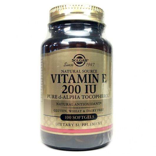 Основне фото товара Solgar, Natural Vitamin E 200 IU, Вітамін E 200 МО, 100 капсул