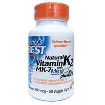 Doctor's Best, Витамин K2 180 мкг D3, K2 MK-7 + MenaQ7, 60 капсул