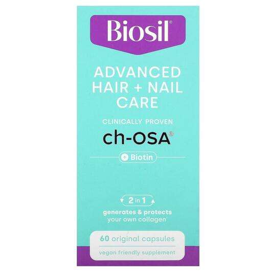 Основное фото товара BioSil, Кожа ногти волосы, Advanced Hair + Nail Care, 60 капсул