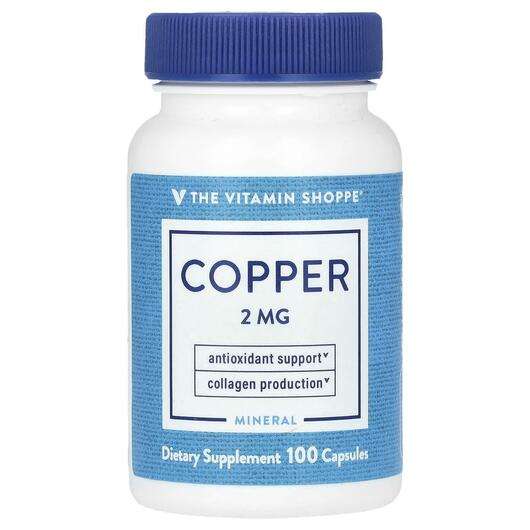 Основне фото товара The Vitamin Shoppe, Copper 2 mg, Мідь, 100 капсул