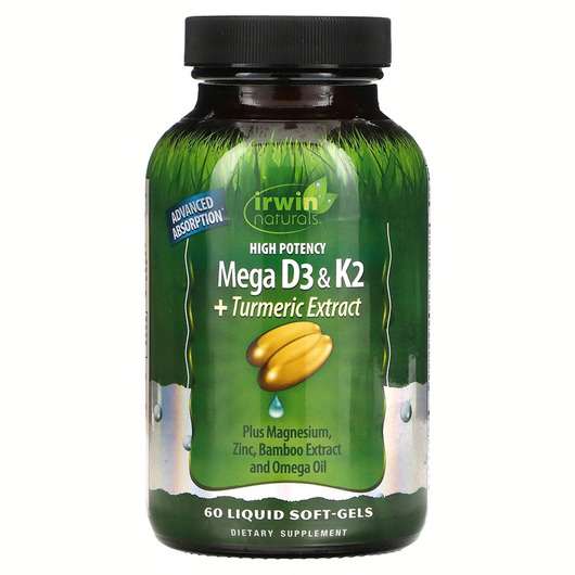 Основное фото товара Irwin Naturals, Витамины D3 + K2, High Potency Mega D3 & K...