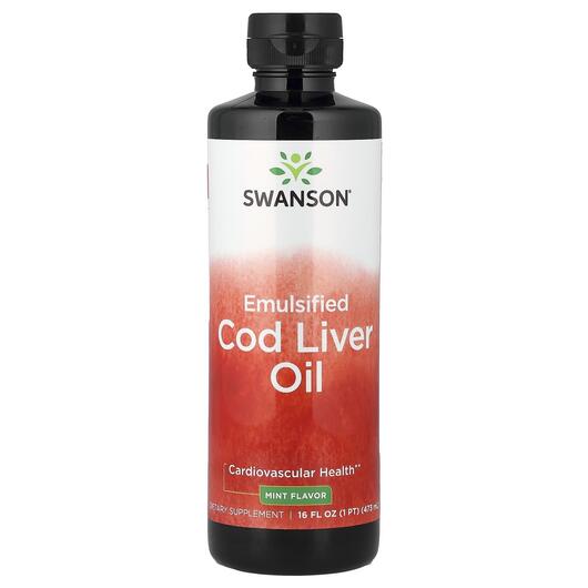 Основне фото товара Emulsified Cod Liver Oil Mint, Олія печінки тріски, 473 мл