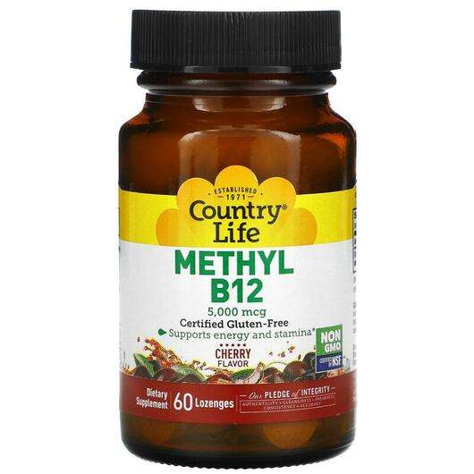 Основне фото товара Country Life, Methyl B12 Cherry Flavor 5000 mcg, Метилкобаламі...