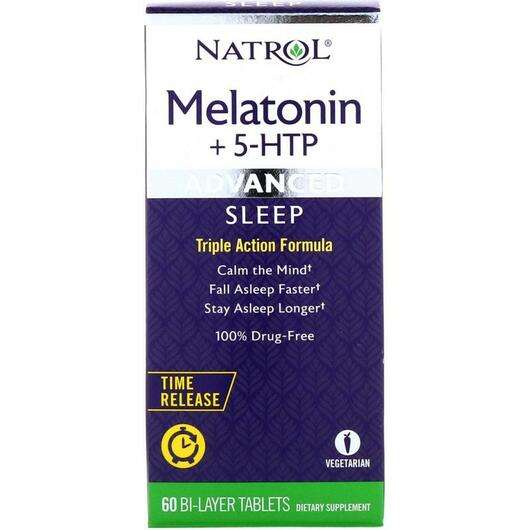 Основное фото товара Natrol, 5-гидрокситриптофан, Melatonin + 5-HTP Advanced Sleep,...
