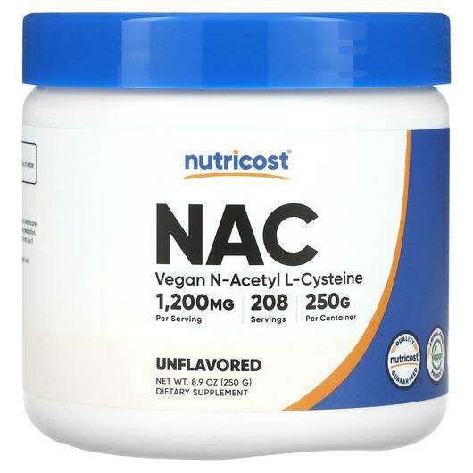 Основне фото товара Nutricost, Vegan NAC Unflavored, NAC N-Ацетил-L-Цистеїн, 250 г