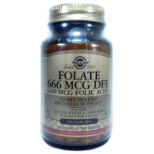 Основне фото товара Solgar, Folic Acid 400 mcg, Фолієва кислота 400 мкг, 250 таблеток
