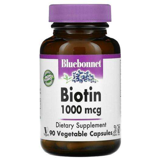 Основне фото товара Bluebonnet, Biotin 1000 mcg, Вітамін 1000 мкг, 90 капсул