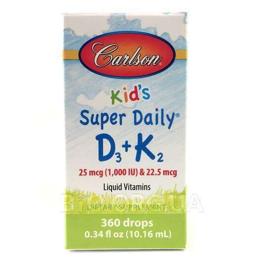 Kids Super Daily D3 K2 25 mcg 1 000 IU 22 5 mcg 16, Дитячий вітамін D3 1000 МО і К2 25 мкг, 16 мл