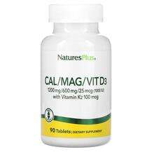 Natures Plus, Cal/Mag/Vit D3 with Vitamin K2, Кальцій Магній D...