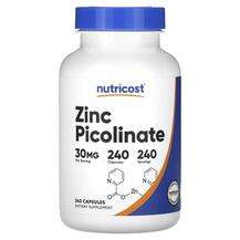 Nutricost, Пиколинат Цинка, Zinc Picolinate 30 mg, 240 капсул