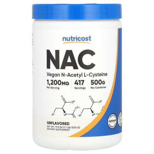 Основне фото товара Nutricost, Vegan NAC Unflavored, NAC N-Ацетил-L-Цистеїн, 500 г