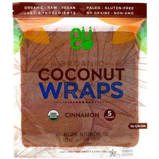 Organic Coconut Wraps Cinnamon 5 Wraps, Кокосової роли, 14 g Each
