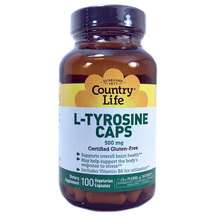 Country Life, L-Tyrosine Caps 500 mg, L-тірозин 500 мг, 100 ка...