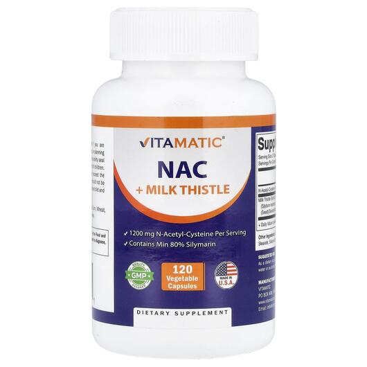 Основне фото товара Vitamatic, NAC + Milk Thistle, Розторопша, 120 капсул