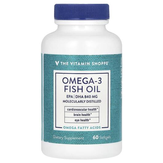 Основне фото товара TheVitaminShoppe, Omega-3 Fish Oil EPA/DHA 840 mg, ДГК, 60 капсул