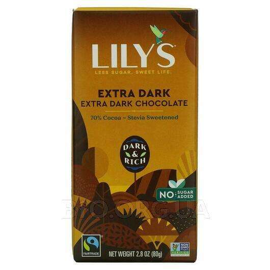 Lily's Sweets 70% Cocoa Extra Dark Chocolate Bar Extra Dark 2, Шоколад, 80 г