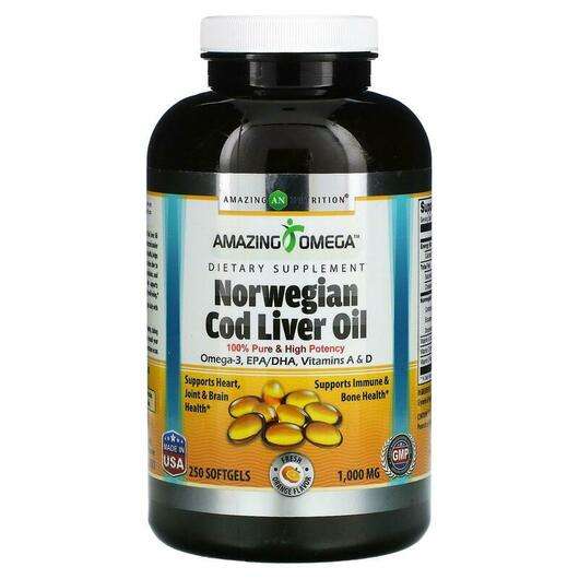 Основне фото товара Norwegian Cod Liver Oil Fresh Orange 1000 mg, Олія з печінки т...