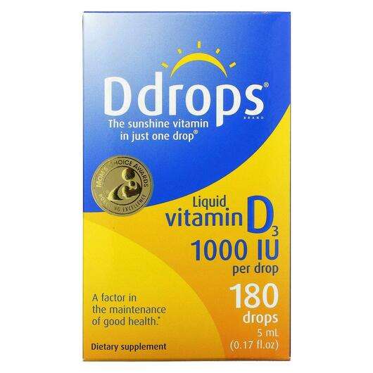 Основное фото товара Ddrops, Витамин D3 в каплях, Liquid Vitamin D3 1000 IU, 5 мл