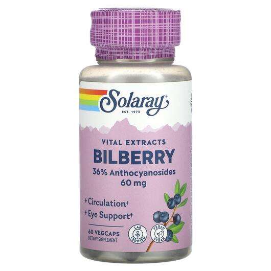 Основное фото товара Solaray, Черника, Vital Extracts Bilberry 60 mg, 60 капсул