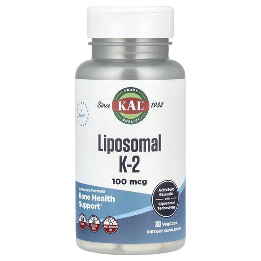 Основне фото товара KAL, Liposomal K-2 100 mcg, Вітамін K2, 30 капсул