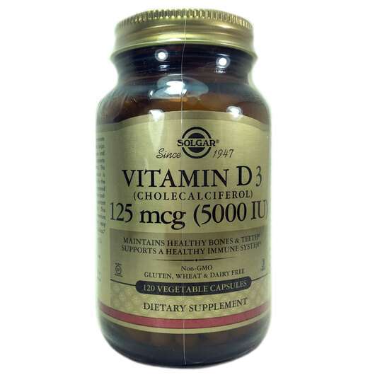 Основное фото товара Solgar, Витамин D3 125 мкг 5000 МЕ, Vitamin D3 Cholecalciferol...