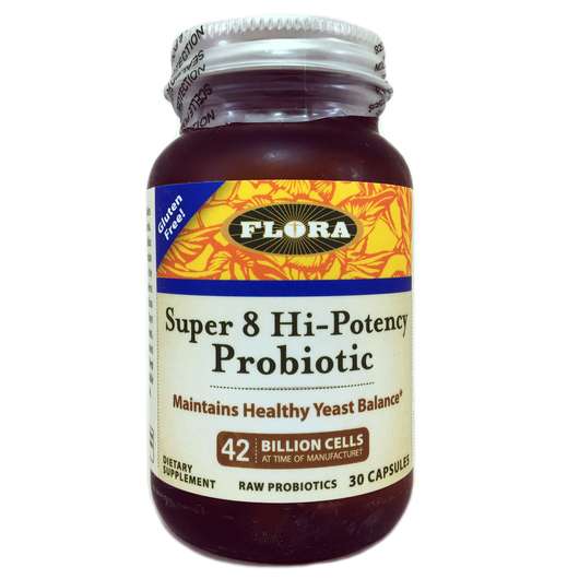 Основне фото товара Flora, Super 8 Hi-Potency Probiotic, Супер Пробіотики, 30 капсул