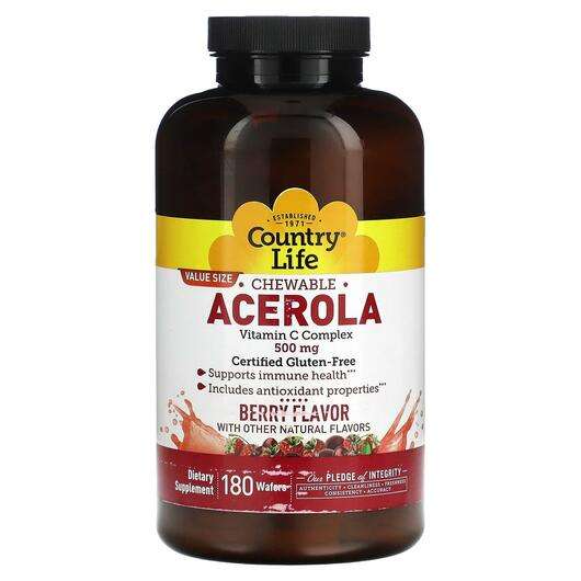 Основне фото товара Country Life, Chewable Acerola Vitamin C Complex Berry 500 mg,...