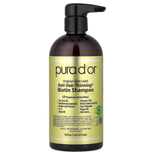 Основное фото товара Pura D'or, Шампунь, Anti-Hair Thinning Biotin Shampoo, 473 м