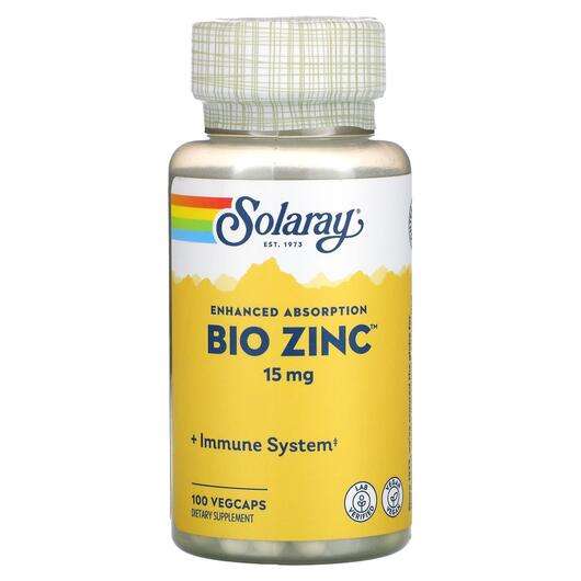 Основне фото товара Solaray, Bio Zinc 15 mg, Био Цинк 15 мг, 100 капсул