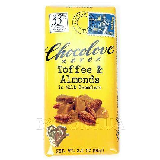 Toffee & Almonds in Milk Chocolate 33% Cocoa, Молочний шоколад, 90 г