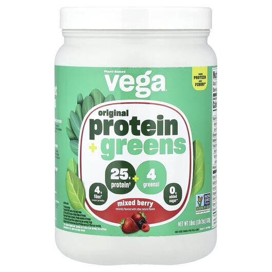 Основне фото товара Plant-Based Original Protein + Greens Mixed Berry, Протеїн, 510 г