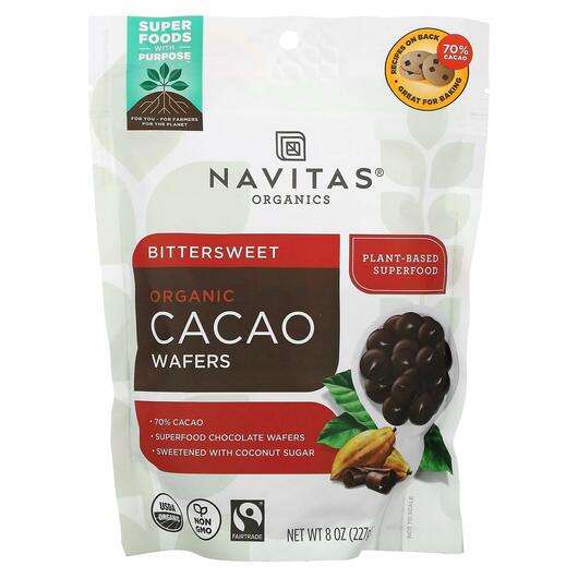 Основне фото товара Navitas Organics, Organic Cacao Wafers Bittersweet, Настоянки ...