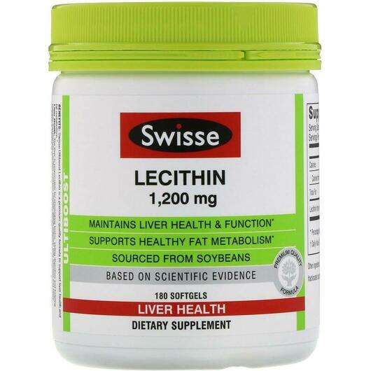 Основне фото товара Swisse, Ultiboost Lecithin 1200 mg, Лецитин Соєвий, 180 капсул