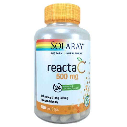 Основне фото товара Solaray, ReactaC 500 mg, Вітамін C 500 мг, 180 капсул