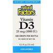 Фото складу Natural Factors, Vitamin D3 Drops 1000 IU 0, Вітамін D3 в крап...