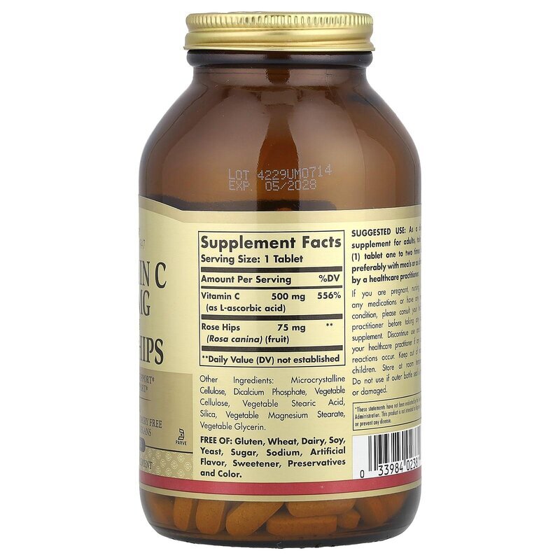 Solgar, Vitamin C With Rose Hips 500 mg 250 Tablets